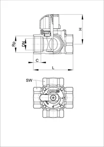 Čtyřcestný směšovací ventil s rukojetí