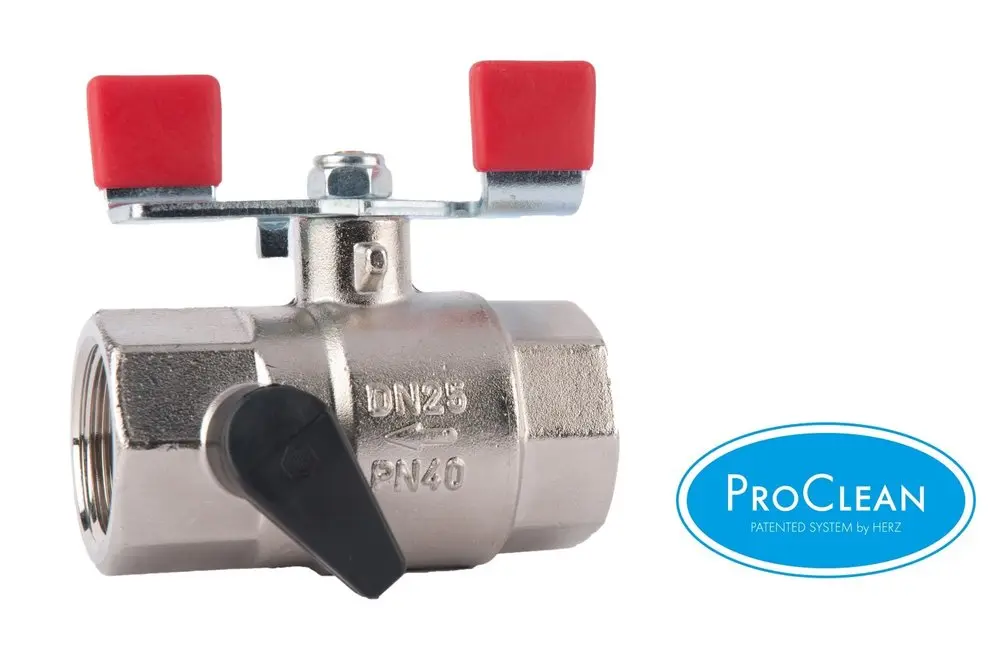 Kulový kohout HERZ EXPERT vypouštění, F/F  ovládání motýl ocel