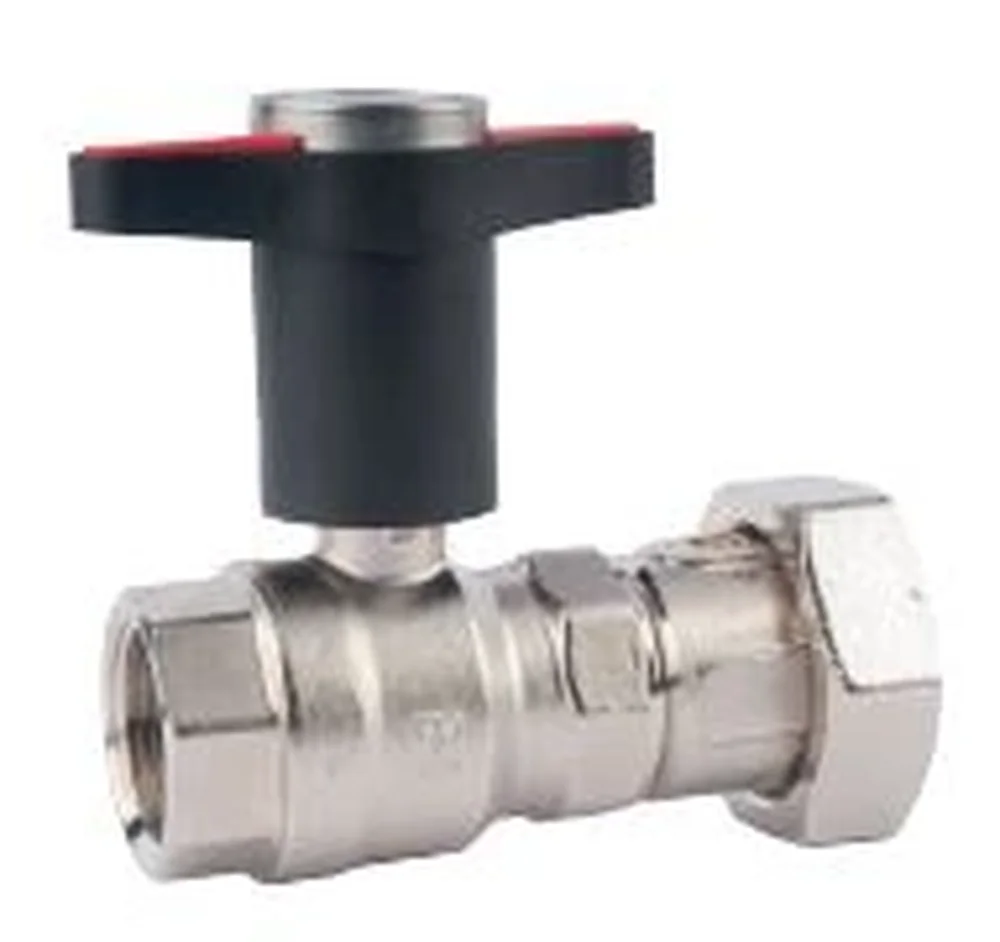 Kulový kohout s převlečnou maticí, poniklovaný, ZK, T-ovládání, teploměr