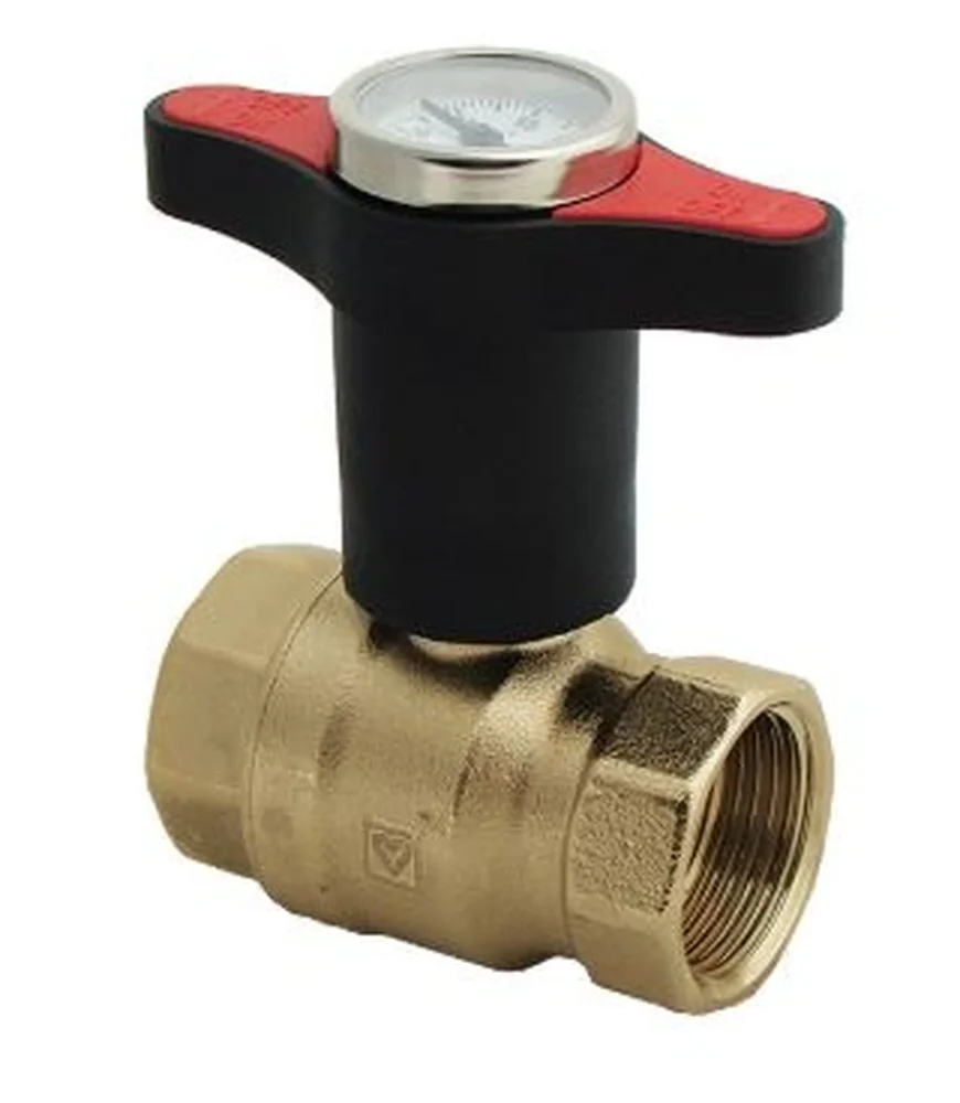 HERZ Kulový kohout - motýl s teploměrem, vnitřní-vnitřní závit, s ucpávkou