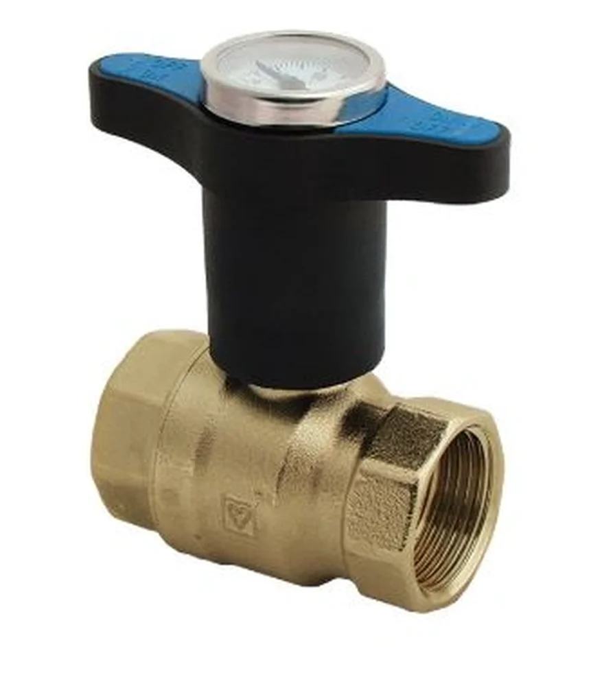 HERZ Kulový kohout - motýl s teploměrem, vnitřní-vnitřní závit, s ucpávkou