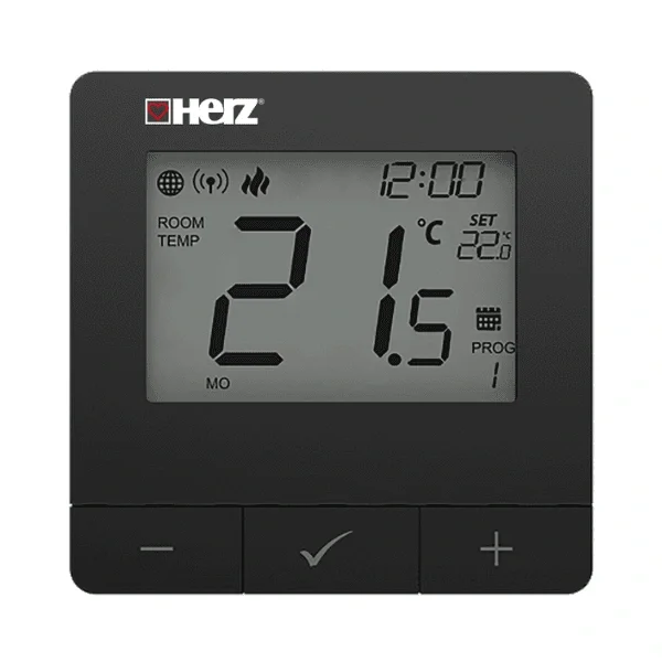 HERZ – THERMIQ RADEX, chytrý regulátor prostorové teploty pro radiátory, černý